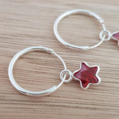 Imagen de Aro Argollita 14mm Estrella Roja Plata 925 (por Unidad)