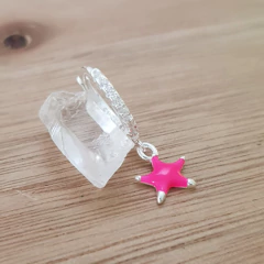 Aro Mila Argolla Clip Cubic Estrella Rosa Chicle Plata 925