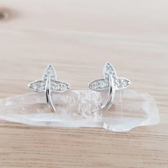 Aros Hojitas Cristales 9mm Plata 925