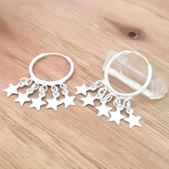 Aros Juno Argollas 14mm Estrellas Plata 925 - Pircas Joyas