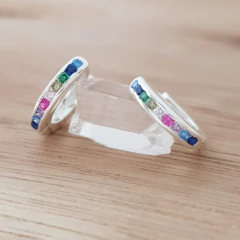 Aros Daga Argollitas 12mm Clip Cubic Multicolor Plata 925 en internet