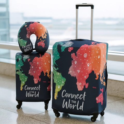 Kit Fundas Para Valija Chica Carry On De Cabina + Funda Valija Mediana de 23kg + Cuello De Viaje - Mapa Connect - comprar online