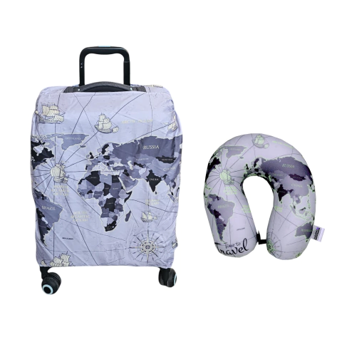Kit De Viaje Funda Antidesgarro para Valija Chica Carry On + Cuello de Viaje - Mapa Gris - comprar online
