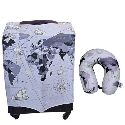 Kit De Viaje Funda Antidesgarro para Valija Mediana + Cuello de Viaje - Mapa Gris - comprar online