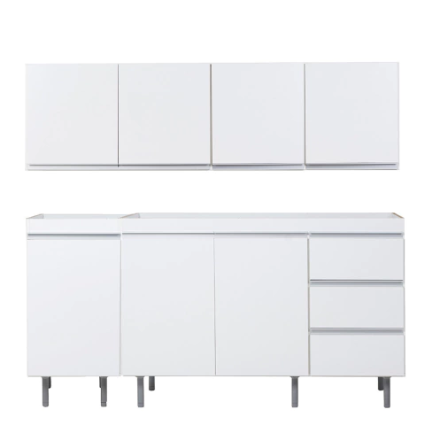 Alacena y bajo mesada de 160 cm color blanco con perfil J de terminacion