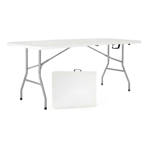 mesa de patio blanca plegable tipo valija
