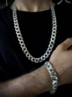 Conjunto Grumet 13mm corrente + pulseira - Prata 925