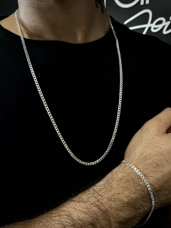 Conjunto Grumet 3mm corrente + pulseira - Prata 925