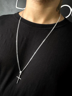 Cordão Grumet 70cm x 3mm + Pingente Cruz - Prata 925 na internet