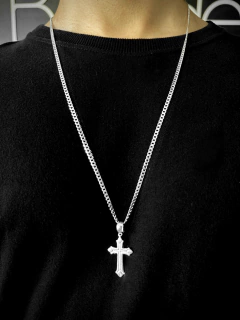 Cordão Grumet 70cm x 3mm + Pingente Crucifixo - Prata 925 - comprar online