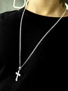 Cordão Grumet 70cm x 3mm + Pingente Crucifixo - Prata 925 na internet