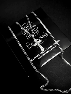 Imagem do Cordão Grumet 70cm x 3mm + Pingente Crucifixo - Prata 925