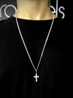 Cordão Grumet 70cm x 3mm + Pingente Cruz Cravejada cod02- Prata 925 - comprar online