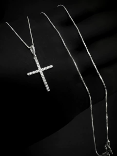 Cordão Veneziana 60cm + Pingente Cruz Cravejada cod01