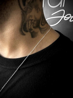 Cordão Cadeado 70cm 1mm + Pingente Cruz Cravejada cod01 - Prata 925 - Brandels Joias - Prata 925