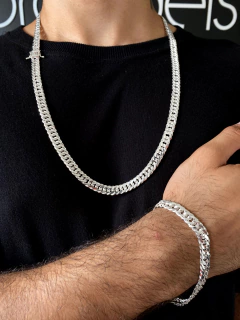 Conjunto Elo Duplo 8mm corrente + pulseira - Prata 925