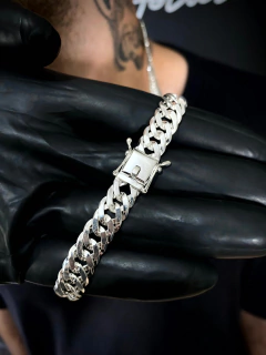 Corrente Elo Duplo 70cm x 10mm fecho gaveta - Prata 925