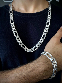 Conjunto 3x1 13mm corrente + pulseira - Prata 925