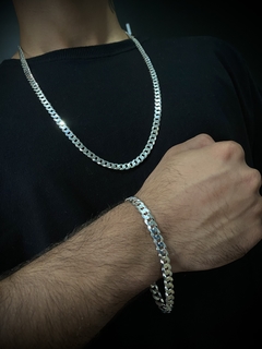 Conjunto Grumet 7mm corrente + pulseira - Prata 925