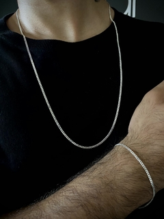 Conjunto Grumet 2mm corrente + pulseira - Prata 925