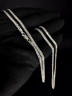 Conjunto Elo duplo 3mm corrente + pulseira - Prata 925 - Brandels Joias - Prata 925