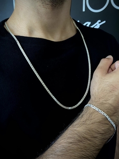 Conjunto Elo Duplo 4mm corrente + pulseira - Prata 925