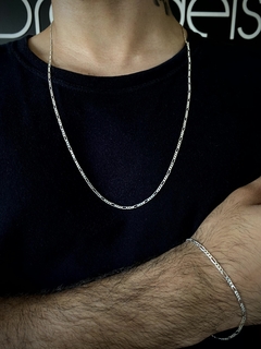 Conjunto 3x1 2mm corrente + pulseira - Prata 925