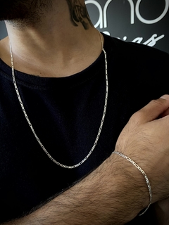Conjunto 3x1 2mm corrente + pulseira - Prata 925 - comprar online
