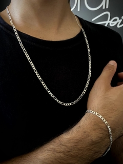 Conjunto 3x1 4mm corrente + pulseira - Prata 925 - comprar online