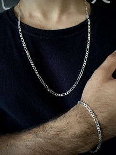 Conjunto 3x1 4mm corrente + pulseira - Prata 925