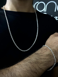Conjunto Tijolinho 4mm corrente + pulseira - Prata 925 - comprar online