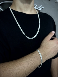 Conjunto Elo Duplo 6mm corrente + pulseira - Prata 925 - comprar online