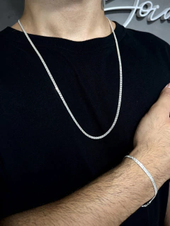 Conjunto Elo duplo 3mm corrente + pulseira - Prata 925 - comprar online