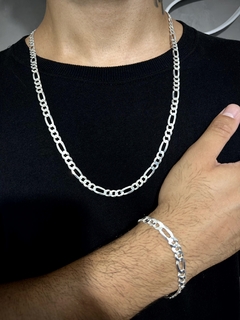 Conjunto 3x1 7mm corrente + pulseira - Prata 925