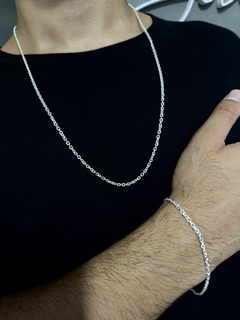 Conjunto Tijolinho 3mm corrente + pulseira - Prata 925