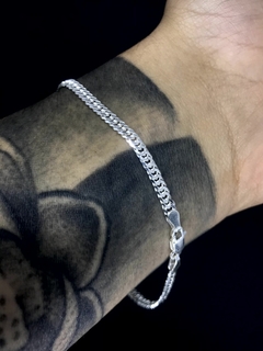 Conjunto Elo Duplo 4mm corrente + pulseira - Prata 925