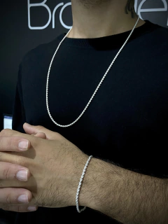 Conjunto Baiano 3mm corrente + pulseira - Prata 925