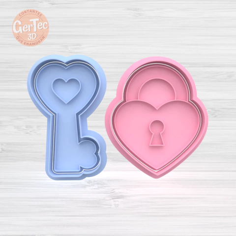 CORAZÓN CANDADO Y LLAVE Cortante + Stamp