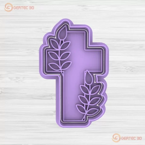 CRUZ CON HOJAS Cortante + Stamp