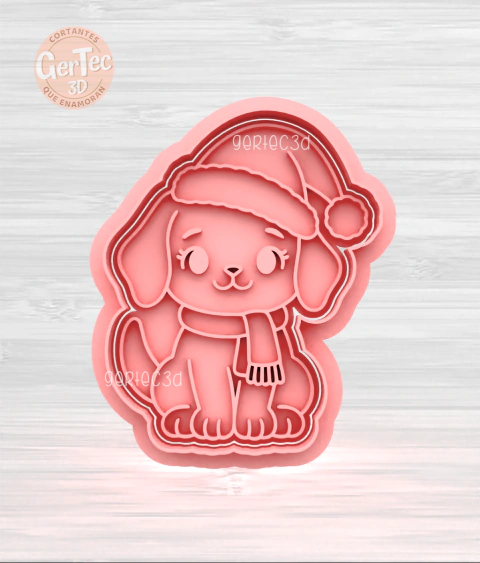 PERRO CON GORRITO NAVIDAD Cortante + Sello
