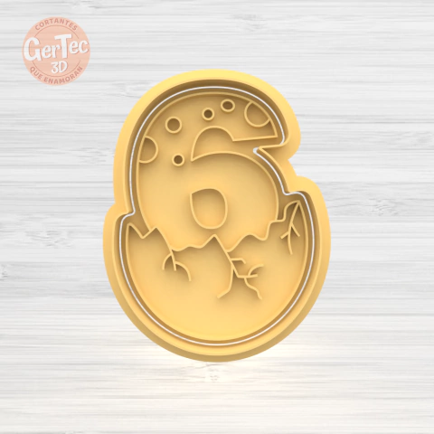 NÚMERO 6 HUEVO DINOSAURIO Cortante + Stamp