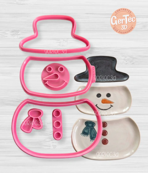 SET MUÑECO DE NIEVE XL PLATOS CERÁMICA / CORTANTES + SELLOS