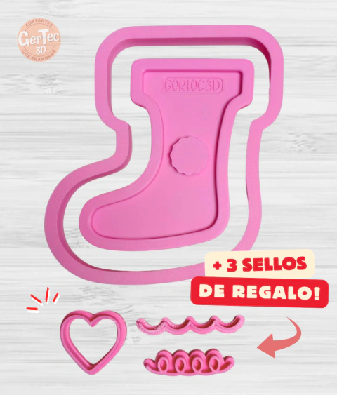 SET BOTA NAVIDEÑA CONTRAMOLDE + CORTANTE 3D Y SELLOS DE REGALO