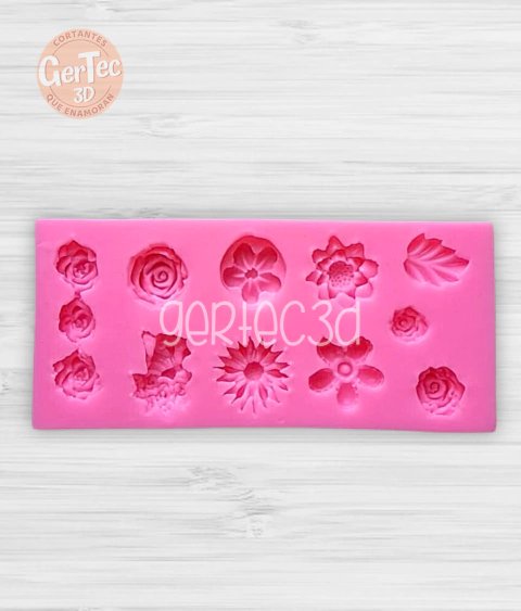 MOLDE SILICONA 12 FLORES SURTIDAS