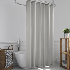 Cortina de baño lino + ganchos metálicos gris