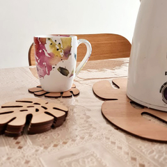 Combo posafuentes y posavasos madera x6 - Romelia Deco & Fun