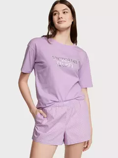 Pijama Remera Shorts Lila Mini Lunares Linea Signature L Victoria Secret