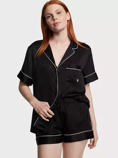 Pijama de Saten Corto Negro S Linea Signature Victoria´s Secret