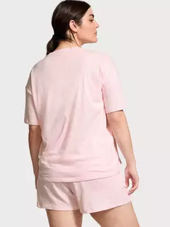 Pijama Remera Shorts Rosa Melange Logo Central Linea Signature S M Victoria's Secret - tienda online