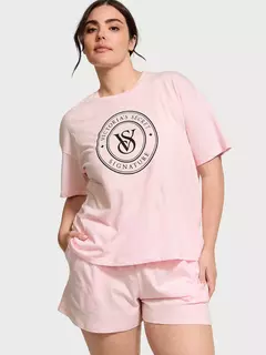 Pijama Remera Shorts Rosa Melange Logo Central Linea Signature S M Victoria's Secret - comprar online